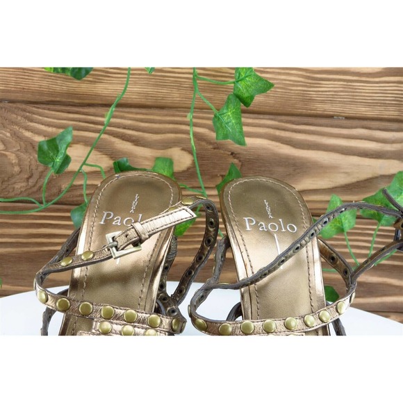 LINEA Paola Sz 8.5 M Gold Gladiator Leather Women Sandals - Picture 3 of 10